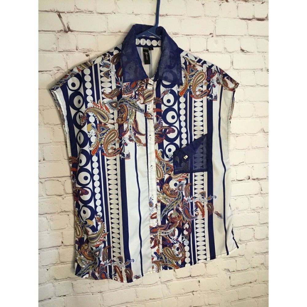 Secret  Women's Large L Top Sleeveless‎ Blouse Collared  Couture Paisley Print